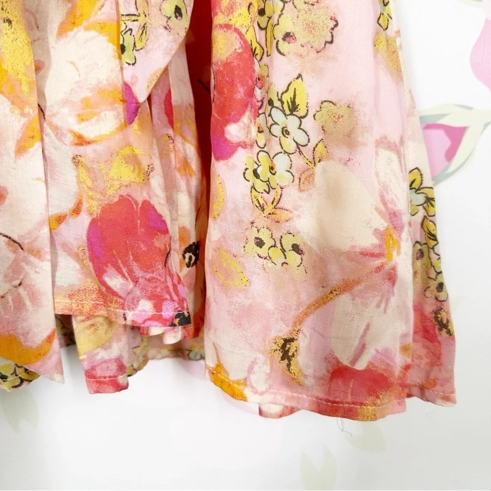 NEW Free People Freddy Floral Romantic V Neck Tie Front Mini Dress S